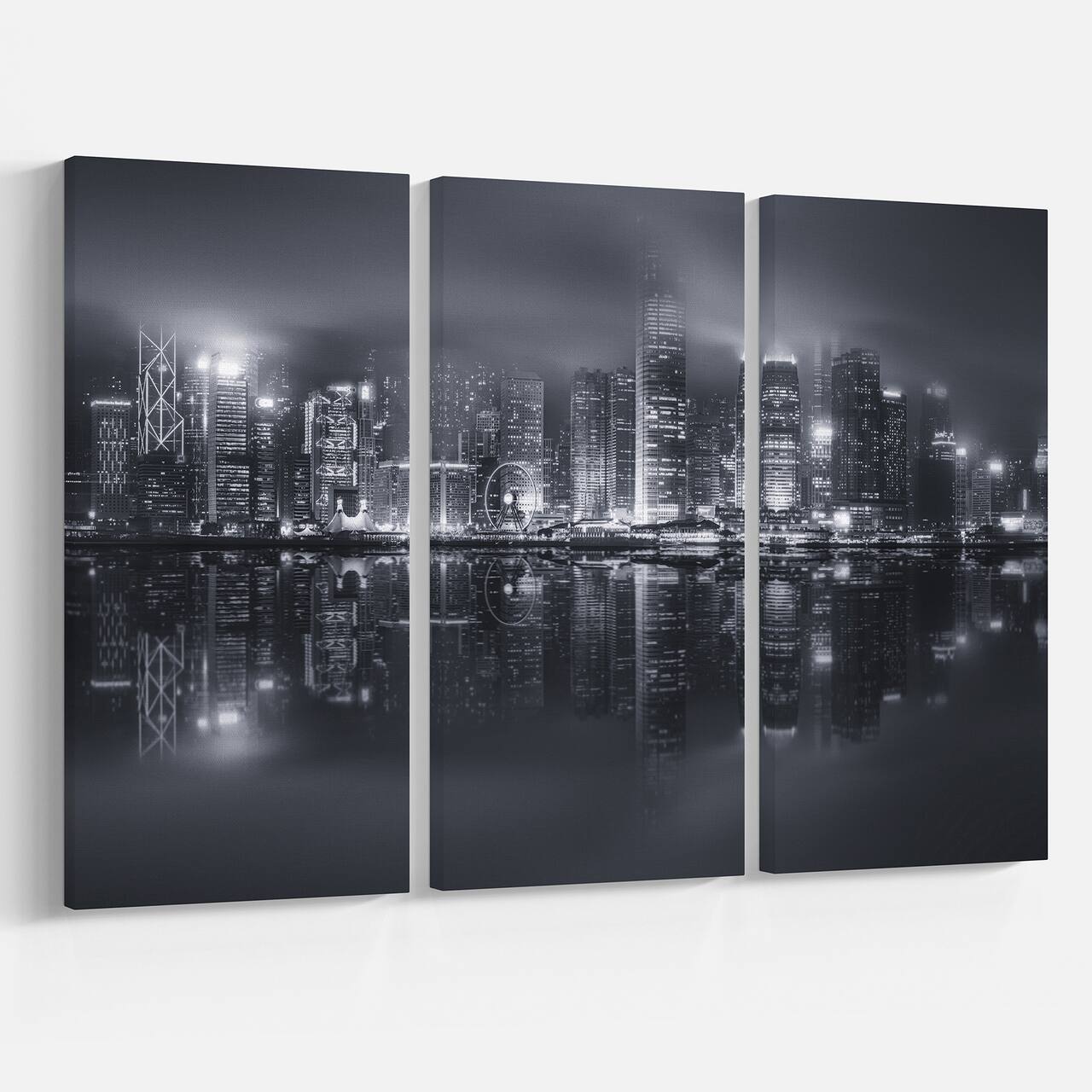 Designart - Hong Kong Black and White Skyline - Cityscape Canvas Art Print